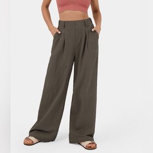 NWT Halara High Waisted Wide Leg Palazzo Casual Cotton Pants Brown XL